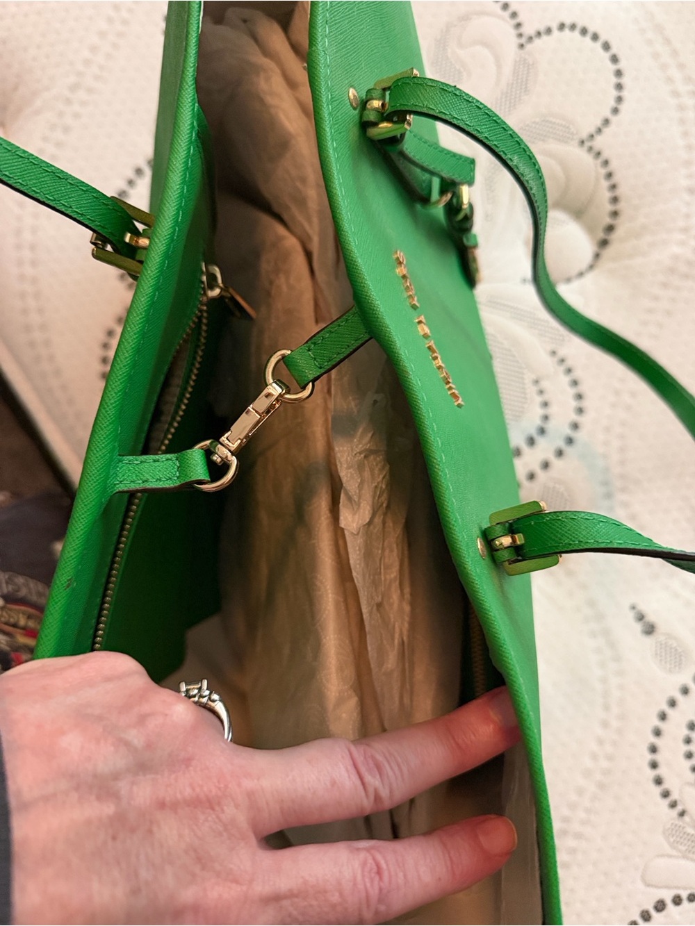 Michael Kors Green Saffiano Leather Tote with Gold Hardware - Picture 14 of 14